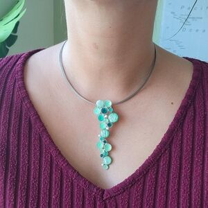 Classic Cascading Green Flower Floral Gemstone Necklace